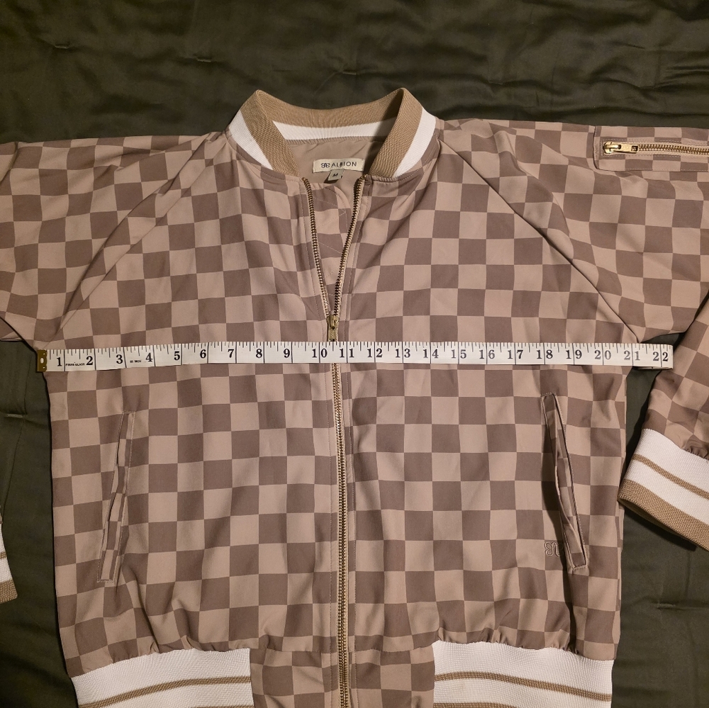 Albion Checkered Bomber Jacket Tan Medium - Picture 8 of 8